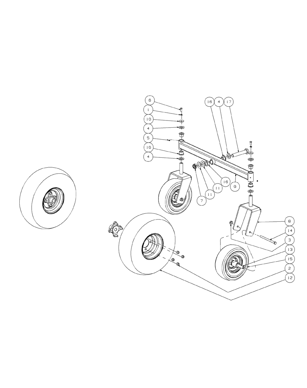 Front Caster And Tire Assembly 44-Inch Diagram and Parts List for ENFORCER44 53AH3AGF050-20HP Cub Cadet Lawn Tractor